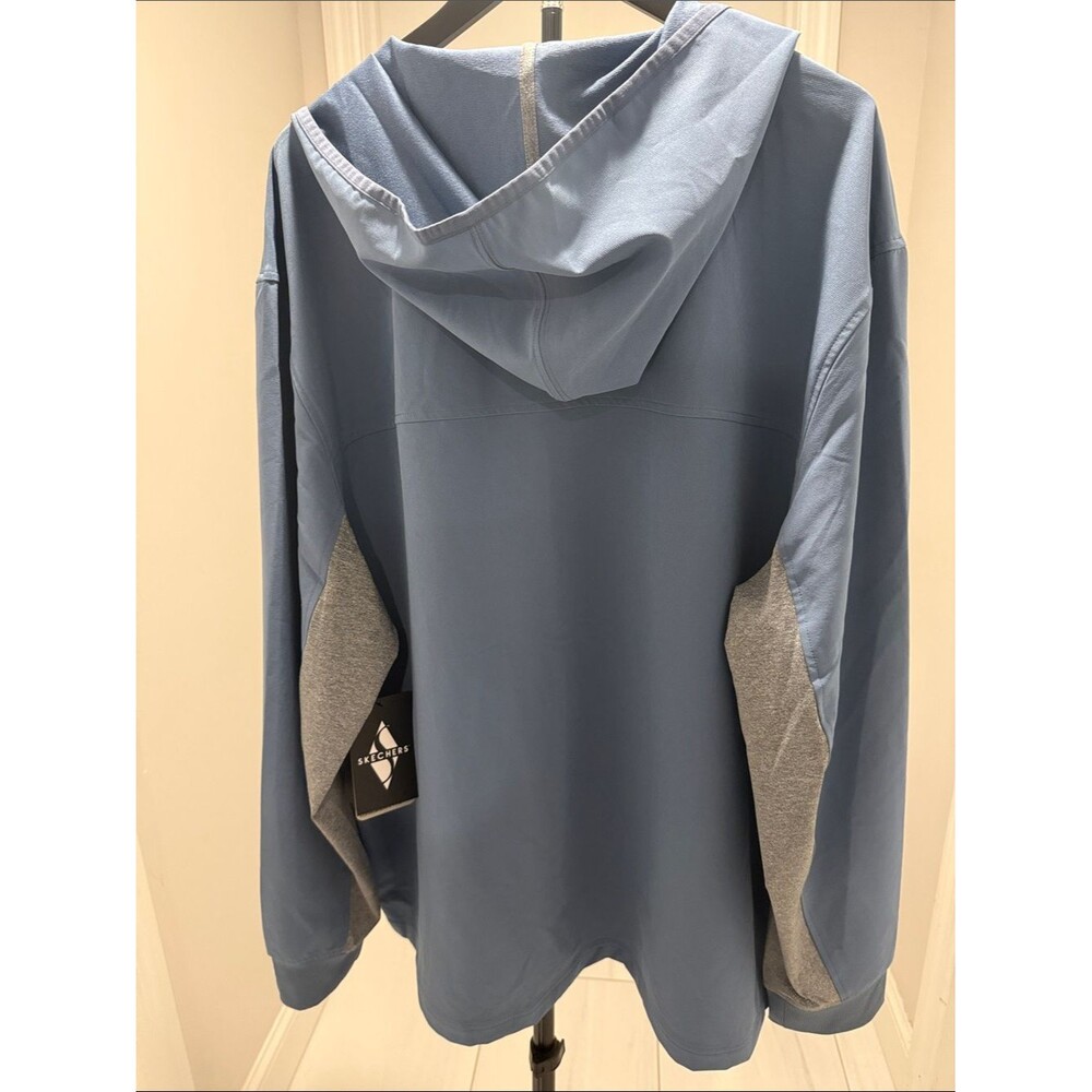 Skechers Men's Hooded Full-Zip Windbreaker in Dusty Blue - Picture 6 of 7